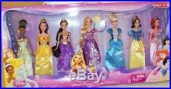 New PRINCESS DISNEY Collection 7 DOLLS Rapunzel SNOW WHITE Ariel JASMINE Tiana