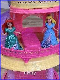 RARE Disney Princess Glitter Glider Castle 8 Magic Clip Dolls + Frozen Sleigh
