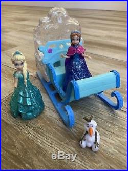 RARE Disney Princess Glitter Glider Castle 8 Magic Clip Dolls + Frozen Sleigh