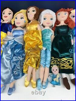 Used LOT 11 Disney Princess Plush Doll Toys Belle Cinderella Moana Snow White