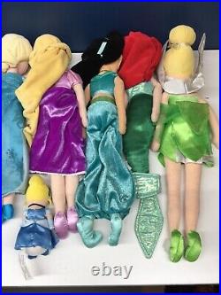 Used LOT 11 Disney Princess Plush Doll Toys Belle Cinderella Moana Snow White